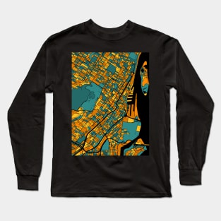 Montreal Map Pattern in Orange & Teal Long Sleeve T-Shirt